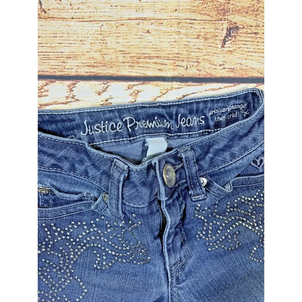 Girls Justice Premium Jeans Size 8S Rhinestone Front Back Pocket Stitching